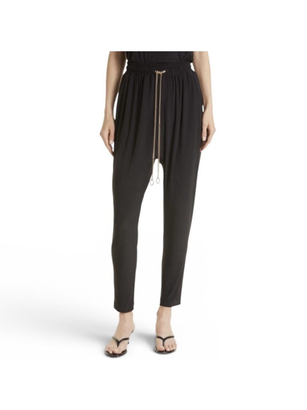 Ramy Brook Aimee Pants Medium Liquid Knit Pull On Tapered Harem Chain Drawstring